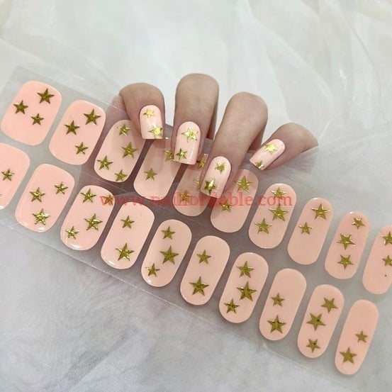 Gold Stars - Cured Gel Wraps Air Dry/Non UV Nail Wraps | Semi Cured Gel Wraps | Gel Nail Wraps |Nail Polish | Nail Stickers
