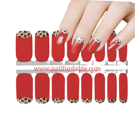 Red with leopard print Nail Wraps | Semi Cured Gel Wraps | Gel Nail Wraps |Nail Polish | Nail Stickers