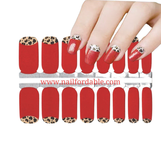 Partial leopard on red | Nail Wraps | Nail Stickers | Nail Strips | Gel Nails | Nail Polish Wraps - Nailfordable