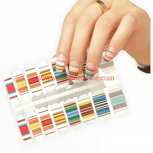 Multicolor lines - french tips | Nail Wraps | Nail Stickers | Nail Strips | Gel Nails | Nail Polish Wraps - Nailfordable