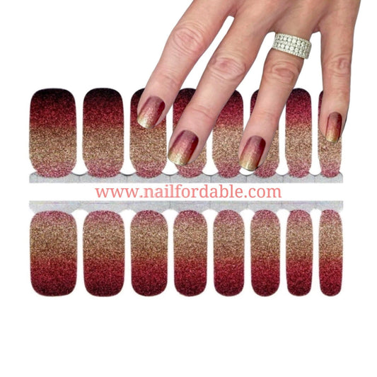Gold to Burgundy gradient Nail Wraps | Semi Cured Gel Wraps | Gel Nail Wraps |Nail Polish | Nail Stickers