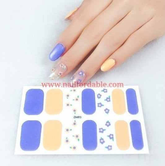 Flowers blue and yellow Nail Wraps | Semi Cured Gel Wraps | Gel Nail Wraps |Nail Polish | Nail Stickers
