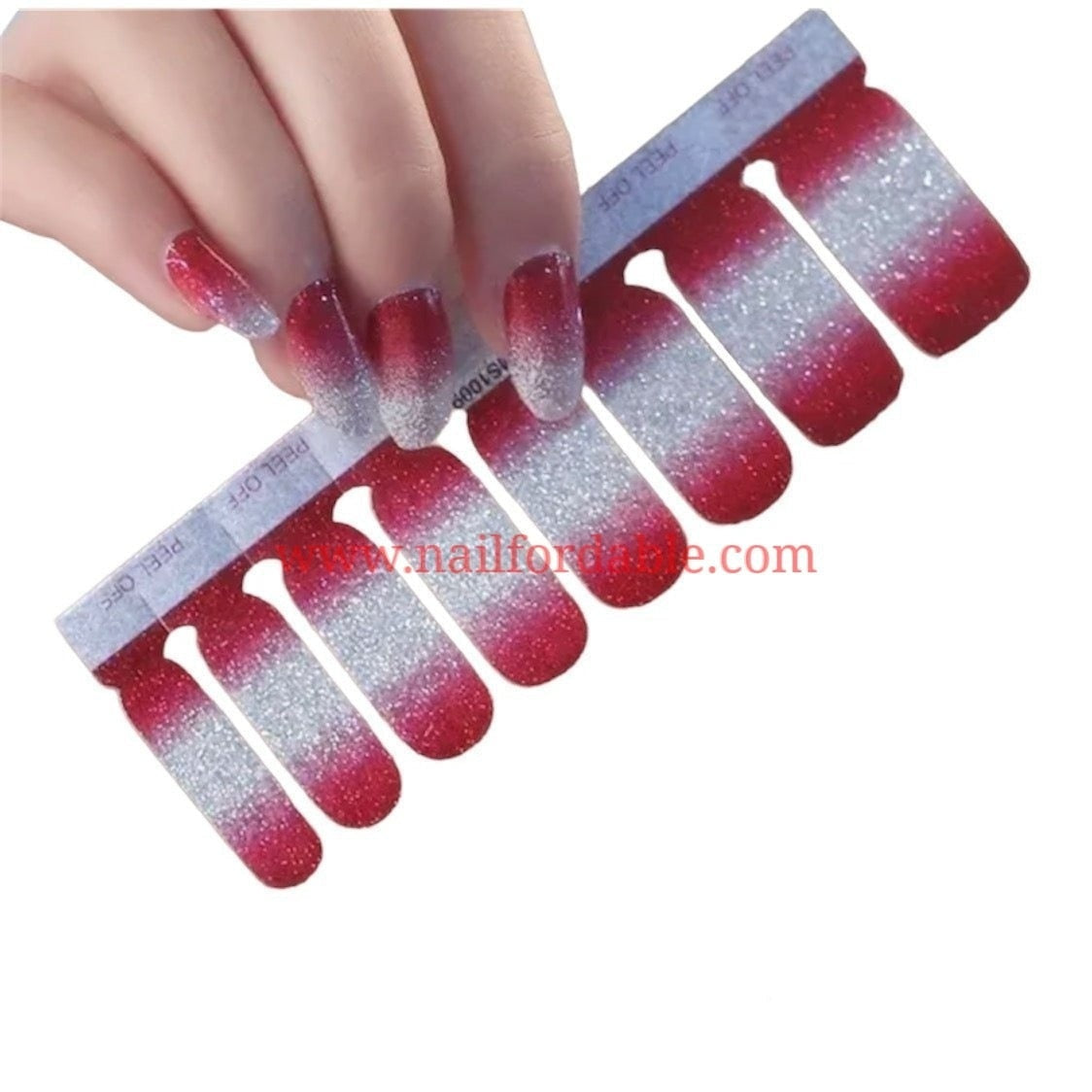 Red to silver gradient Nail Wraps | Semi Cured Gel Wraps | Gel Nail Wraps |Nail Polish | Nail Stickers