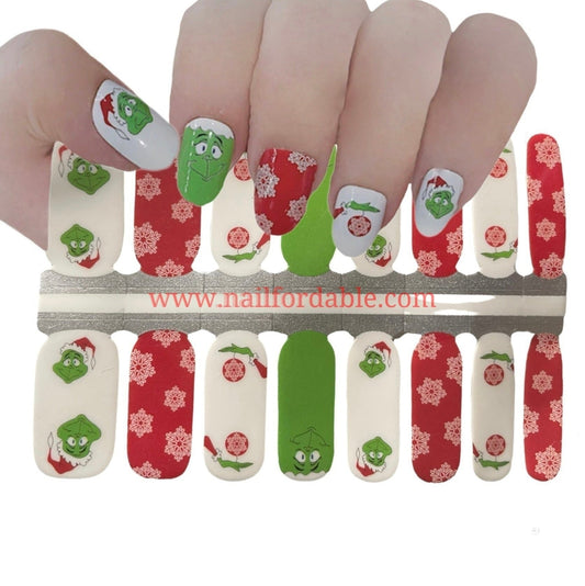 Mr. Grinch Nail Wraps | Semi Cured Gel Wraps | Gel Nail Wraps |Nail Polish | Nail Stickers