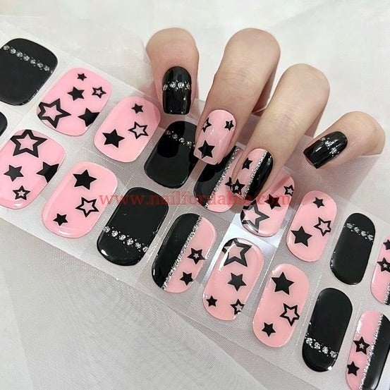Black Stars - Cured Gel Wraps Air Dry/Non UV Nail Wraps | Semi Cured Gel Wraps | Gel Nail Wraps |Nail Polish | Nail Stickers