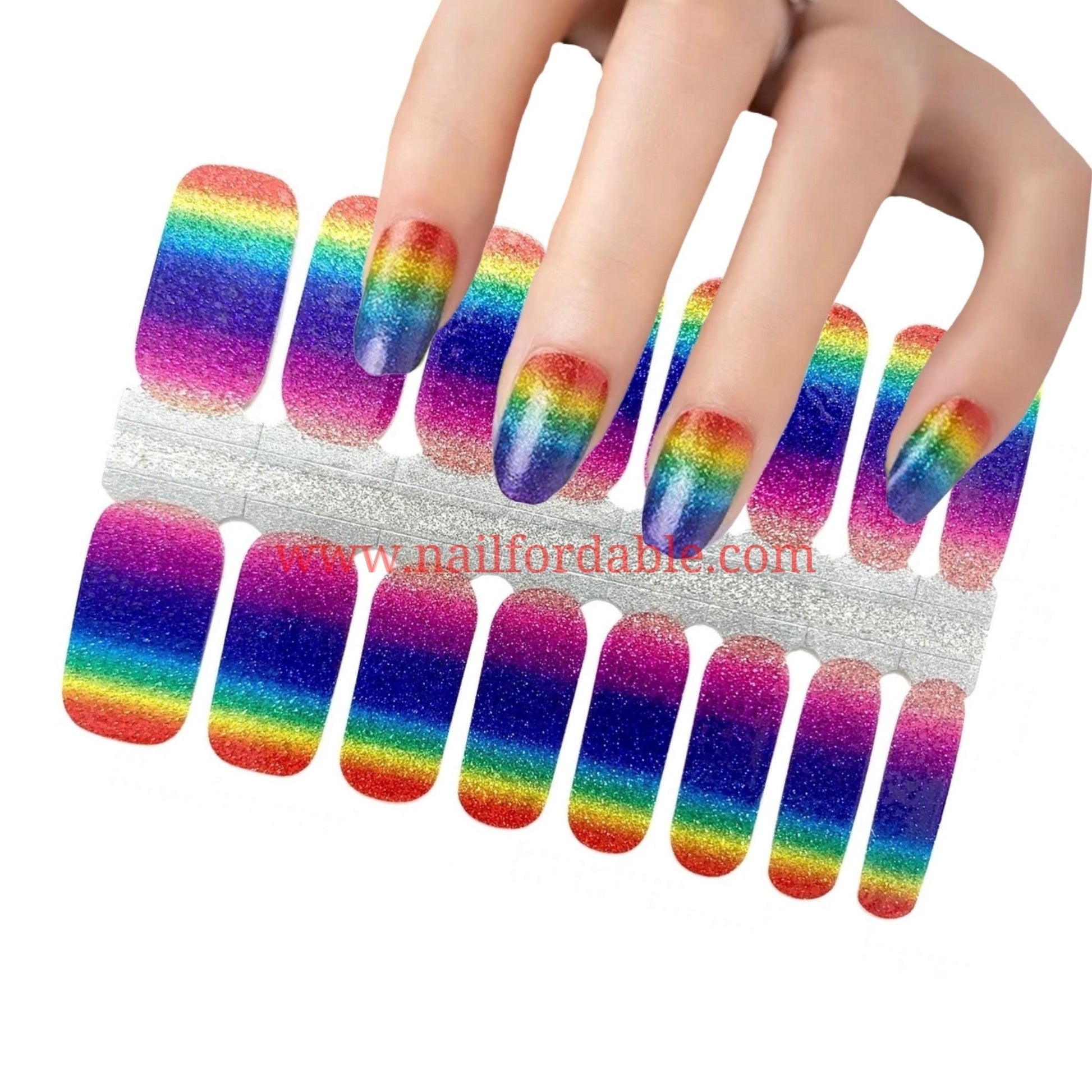 Rainbow (Glitter)| Nail Wraps | Nail Stickers | Nail Strips | Gel Nails | Nail  Polish Wraps - Nailfordable
