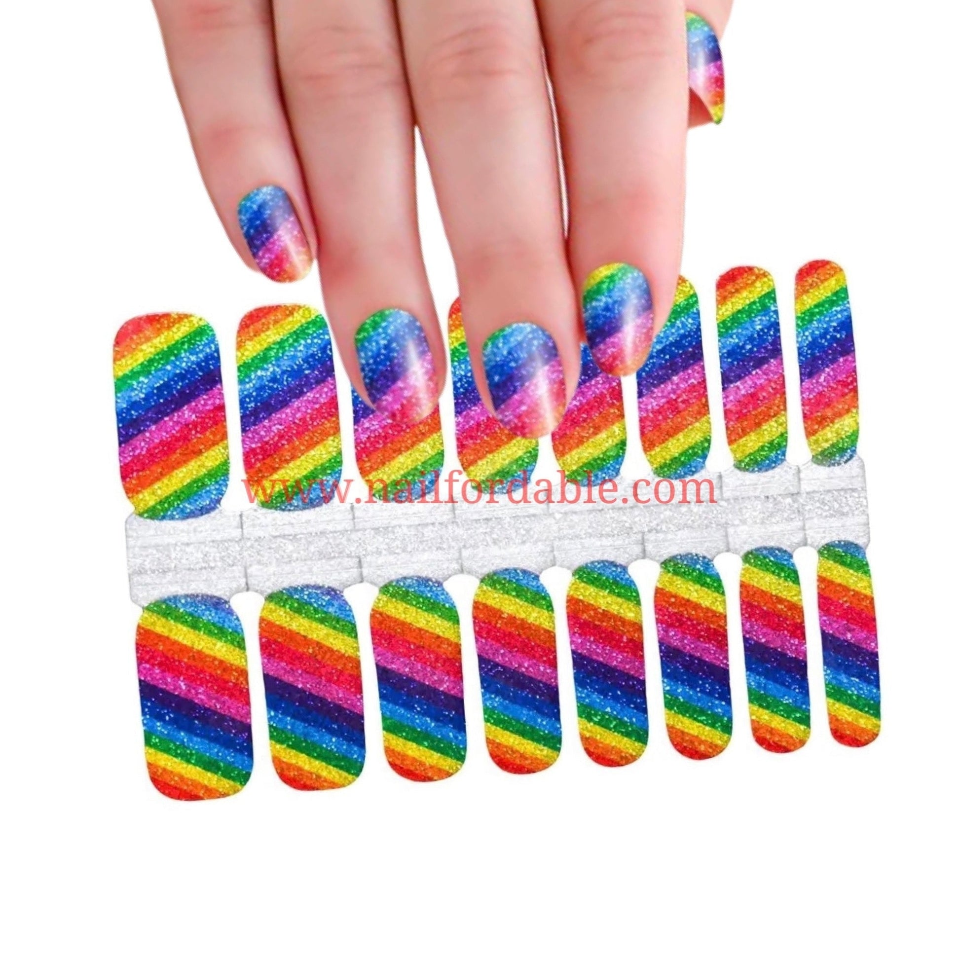 Glitter Rainbow Nail Wraps | Semi Cured Gel Wraps | Gel Nail Wraps |Nail Polish | Nail Stickers