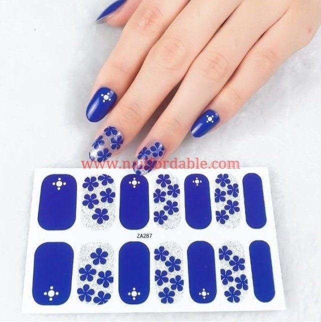 Blue flowers Nail Wraps | Semi Cured Gel Wraps | Gel Nail Wraps |Nail Polish | Nail Stickers
