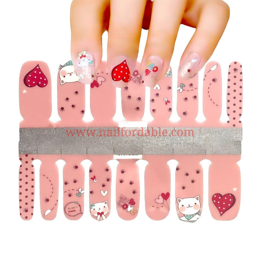 Kitty love | Nail Wraps | Nail Stickers | Nail Strips | Gel Nails | Nail Polish Wraps - Nailfordable