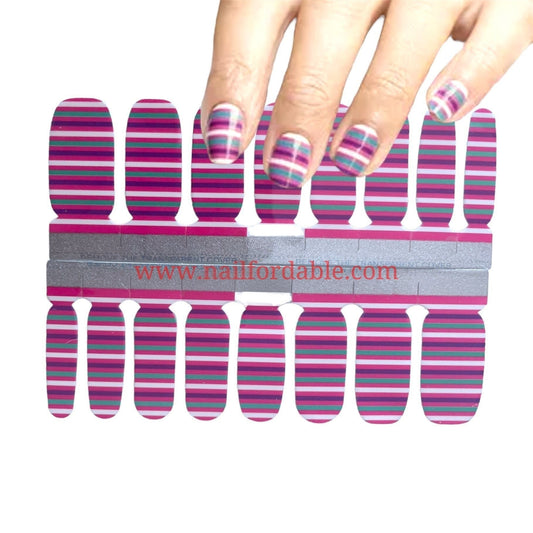 Multi color stripes Nail Wraps | Semi Cured Gel Wraps | Gel Nail Wraps |Nail Polish | Nail Stickers
