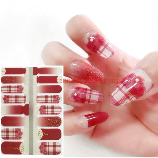 Flower on plaid Crystal Wraps Nail Wraps | Semi Cured Gel Wraps | Gel Nail Wraps |Nail Polish | Nail Stickers