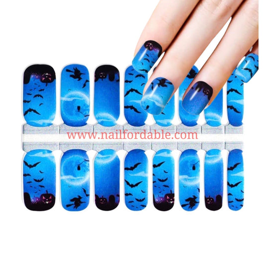 Blue Halloween Nail Wraps | Semi Cured Gel Wraps | Gel Nail Wraps |Nail Polish | Nail Stickers