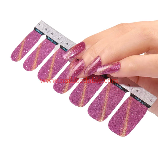 Cat Eye - Rose with gold | Nail Wraps | Nail Stickers | Nail Strips | Gel Nails | Nail Polish Wraps - Nailfordable
