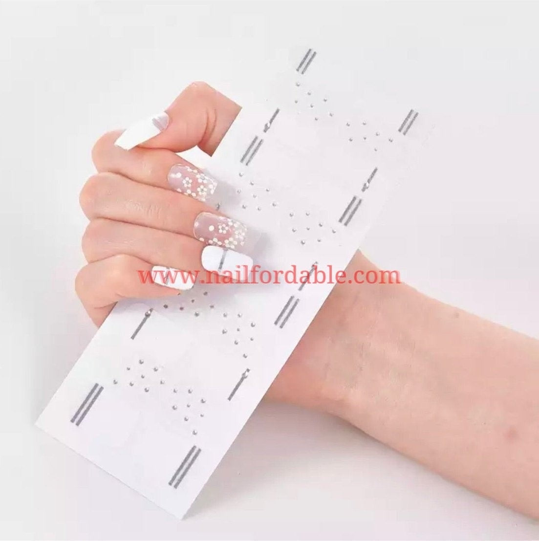 White flowers french tips Nail Wraps | Semi Cured Gel Wraps | Gel Nail Wraps |Nail Polish | Nail Stickers