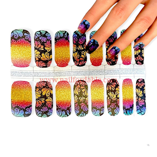 Rainbow garden glitter Nail Wraps | Semi Cured Gel Wraps | Gel Nail Wraps |Nail Polish | Nail Stickers