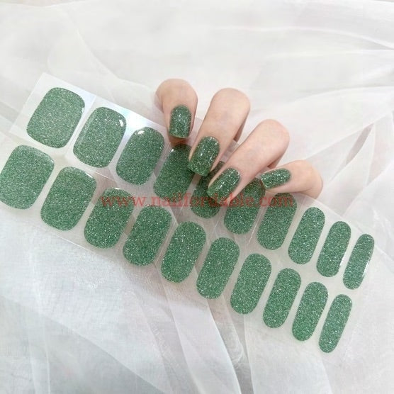 Green glitter - Cured Gel Wraps Air Dry/Non UV Nail Wraps | Semi Cured Gel Wraps | Gel Nail Wraps |Nail Polish | Nail Stickers