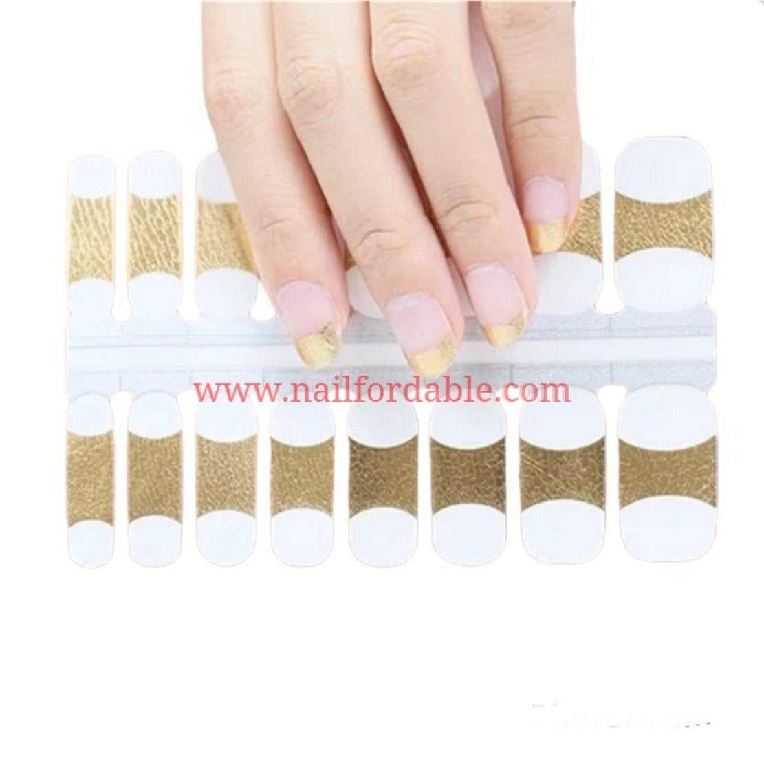 Gold leather french tips Nail Wraps | Semi Cured Gel Wraps | Gel Nail Wraps |Nail Polish | Nail Stickers