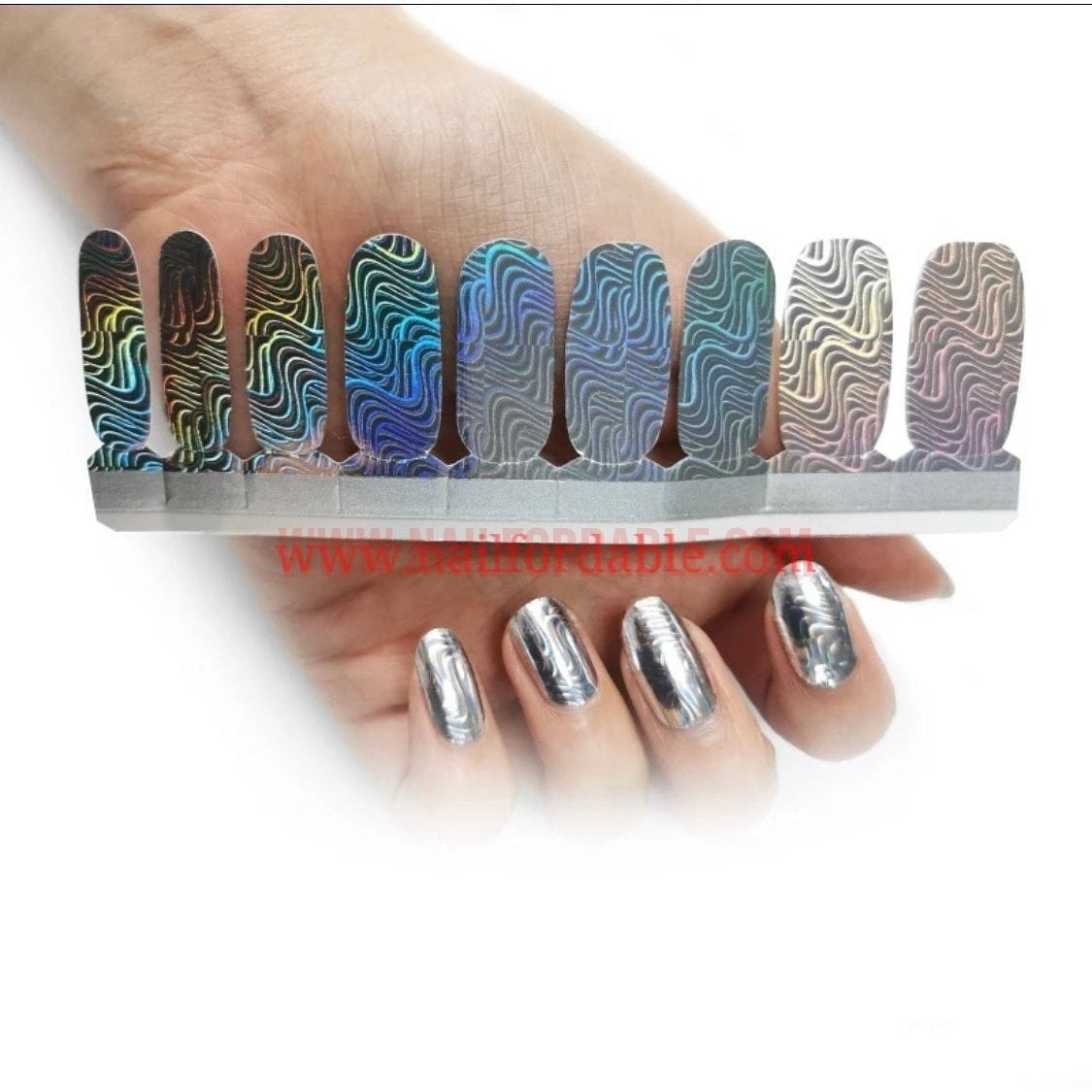 Silver Fingerprints chrome Nail Wraps | Semi Cured Gel Wraps | Gel Nail Wraps |Nail Polish | Nail Stickers
