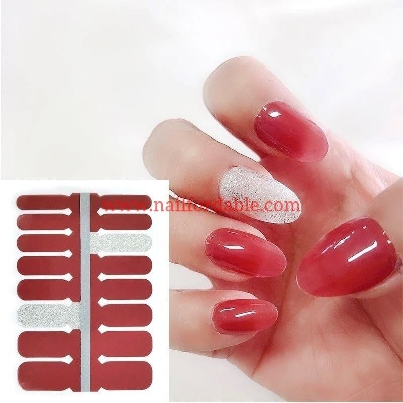 Red Brownish Crystal Wraps Nail Wraps | Semi Cured Gel Wraps | Gel Nail Wraps |Nail Polish | Nail Stickers