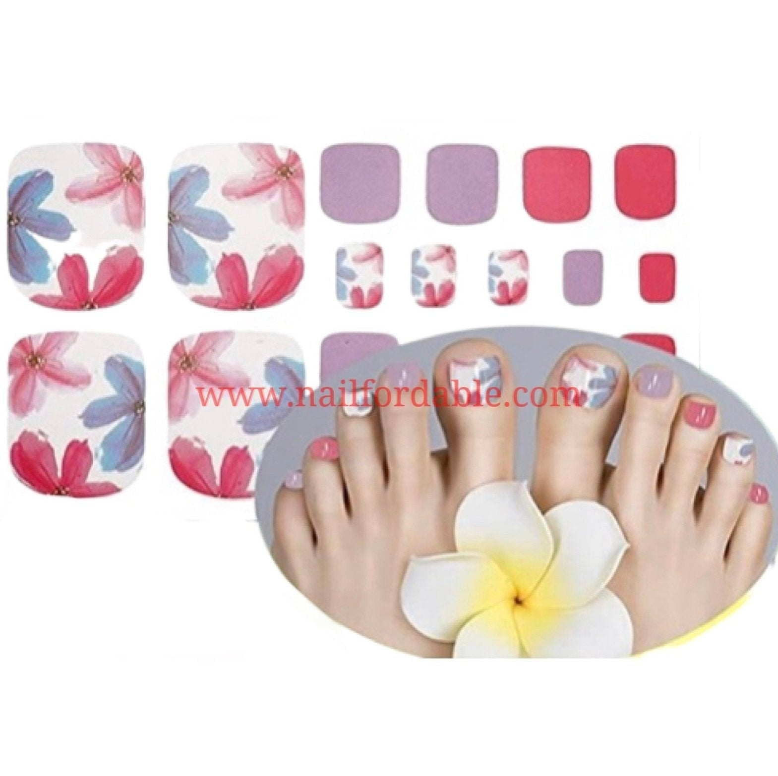 Pink & Blue flowers Nail Wraps | Semi Cured Gel Wraps | Gel Nail Wraps |Nail Polish | Nail Stickers
