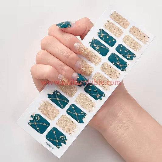 Green Galaxy French tips Nail Wraps | Semi Cured Gel Wraps | Gel Nail Wraps |Nail Polish | Nail Stickers