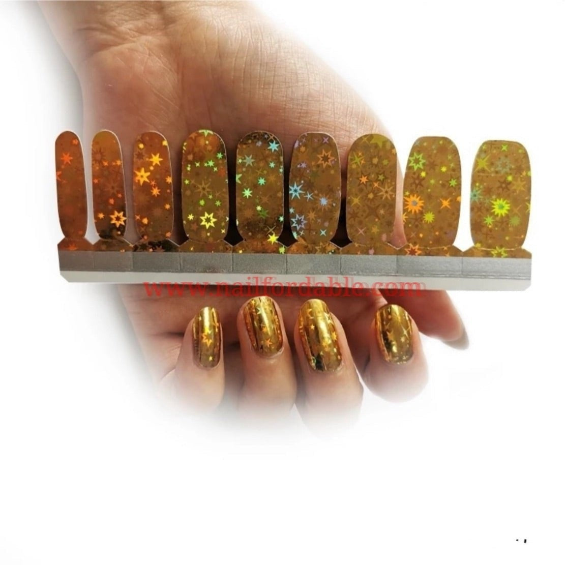 Gold Stars Chrome Nail Wraps | Semi Cured Gel Wraps | Gel Nail Wraps |Nail Polish | Nail Stickers