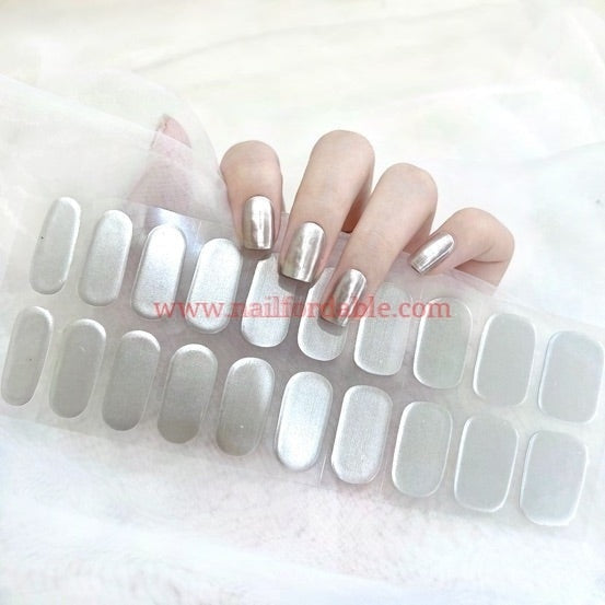 Silver metal- Cured Gel Wraps Air Dry/Non UV Nail Wraps | Semi Cured Gel Wraps | Gel Nail Wraps |Nail Polish | Nail Stickers