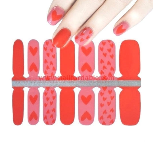 Red hearts | Nail Wraps | Nail Stickers | Nail Strips | Gel Nails | Nail Polish Wraps - Nailfordable