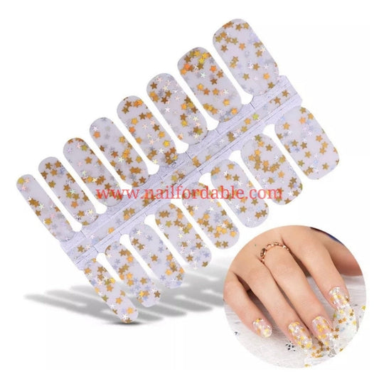 Gold and Silver Stars sequin-overlay Nail Wraps | Semi Cured Gel Wraps | Gel Nail Wraps |Nail Polish | Nail Stickers