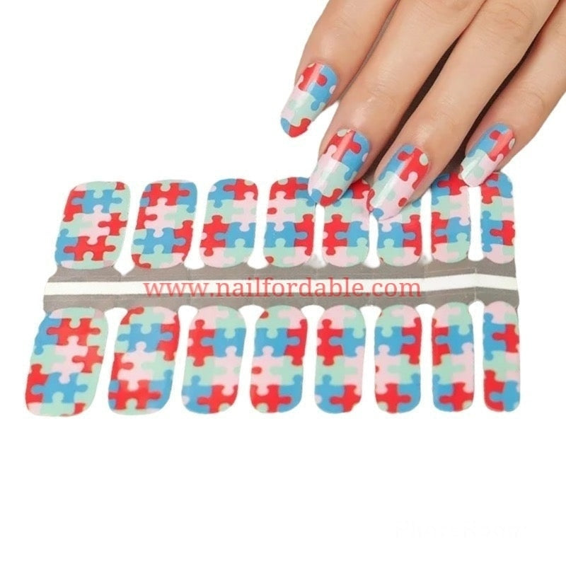 Puzzle -Autism awareness Nail Wraps | Semi Cured Gel Wraps | Gel Nail Wraps |Nail Polish | Nail Stickers