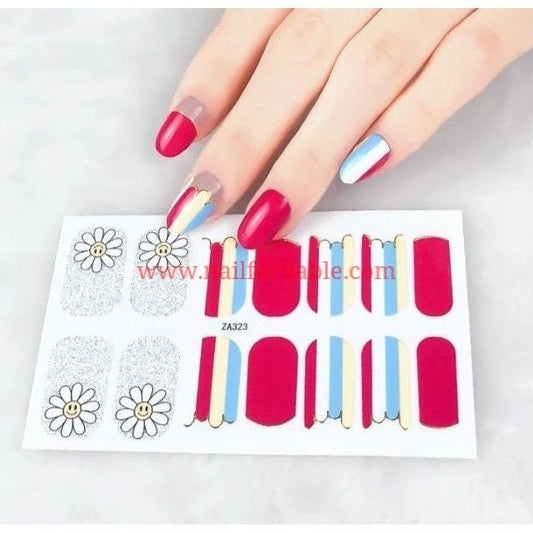 Smily flower Nail Wraps | Semi Cured Gel Wraps | Gel Nail Wraps |Nail Polish | Nail Stickers