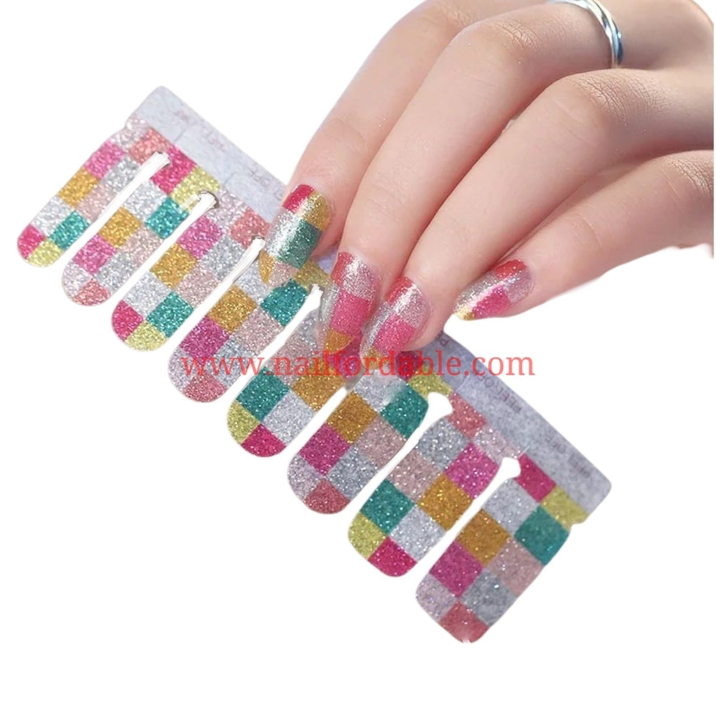 Squares multicolor Nail Wraps | Semi Cured Gel Wraps | Gel Nail Wraps |Nail Polish | Nail Stickers