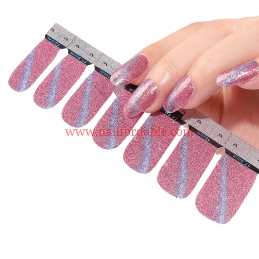 Cat Eye - Pink with Blue Nail Wraps | Semi Cured Gel Wraps | Gel Nail Wraps |Nail Polish | Nail Stickers