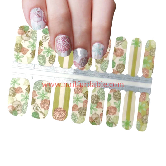 Birds and flowers Nail Wraps | Semi Cured Gel Wraps | Gel Nail Wraps |Nail Polish | Nail Stickers