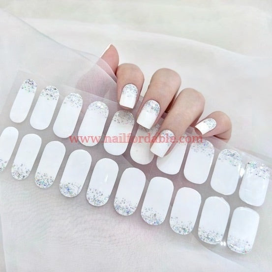 Silver dust on white - Cured Gel Wraps Air Dry/Non UV Nail Wraps | Semi Cured Gel Wraps | Gel Nail Wraps |Nail Polish | Nail Stickers