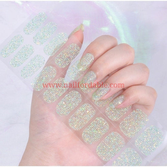 Light green sparkles- Cured Gel Wraps Air Dry/Non UV Nail Wraps | Semi Cured Gel Wraps | Gel Nail Wraps |Nail Polish | Nail Stickers