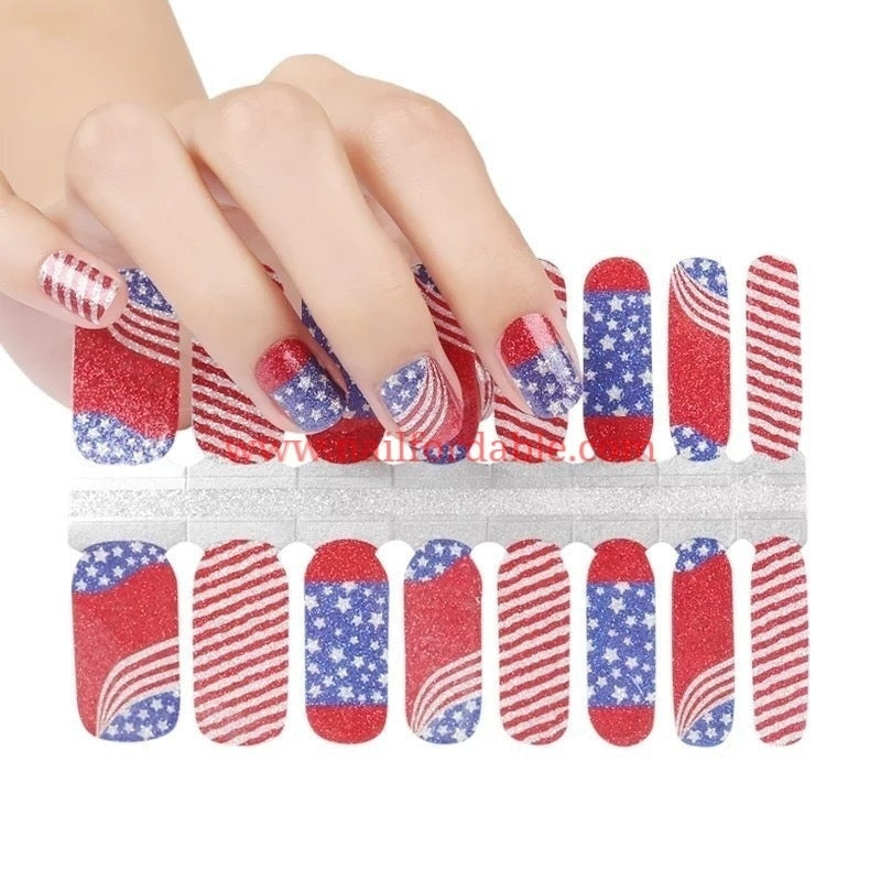 America's Flag Glitter Nail Wraps | Semi Cured Gel Wraps | Gel Nail Wraps |Nail Polish | Nail Stickers