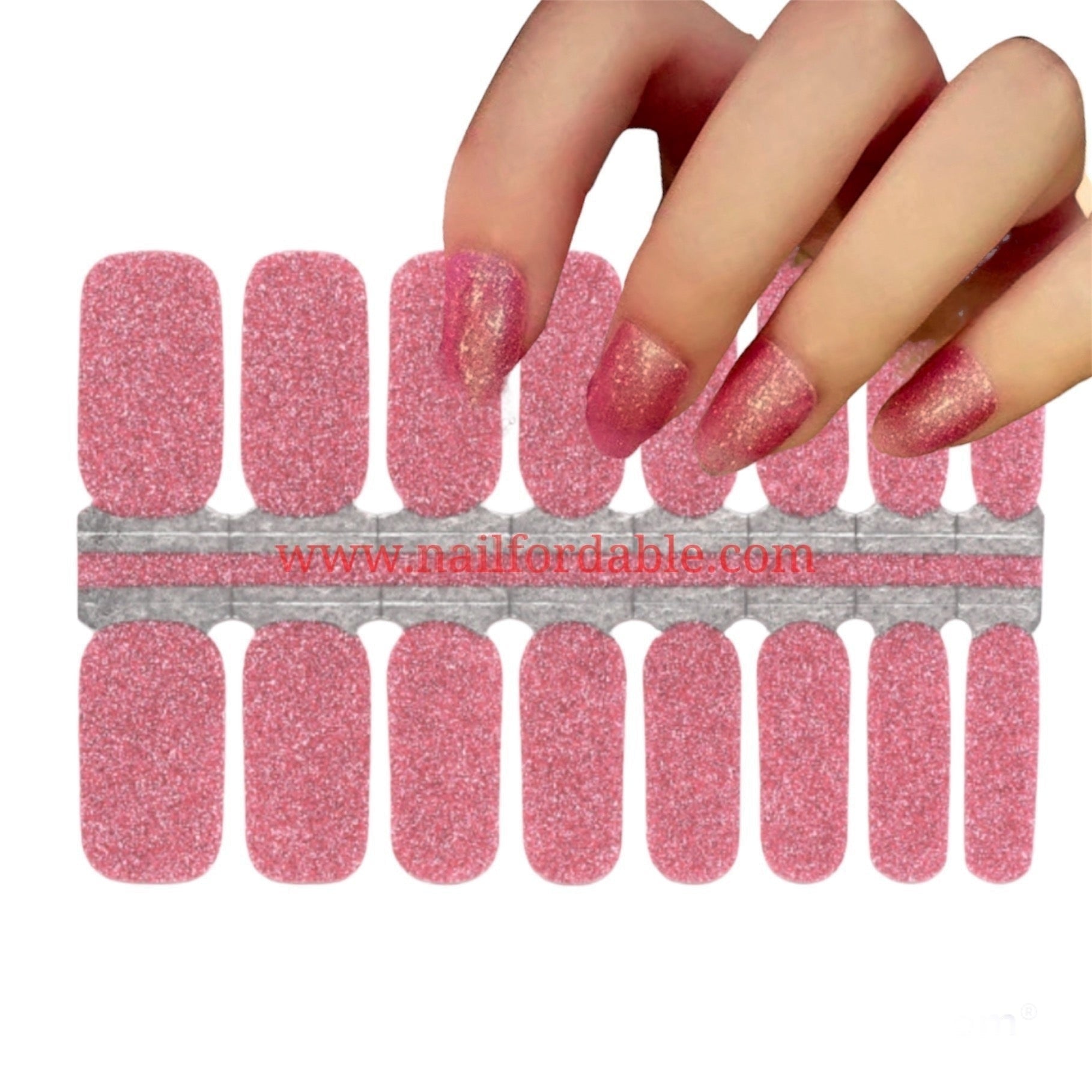 Pink (Glitter) | Nail Wraps | Nail Stickers | Nail Strips | Gel Nails ...