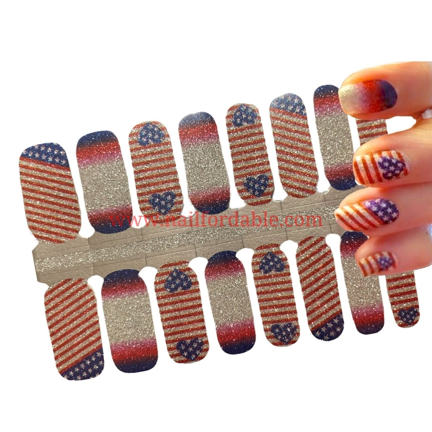 US Flag glitter Nail Wraps | Semi Cured Gel Wraps | Gel Nail Wraps |Nail Polish | Nail Stickers