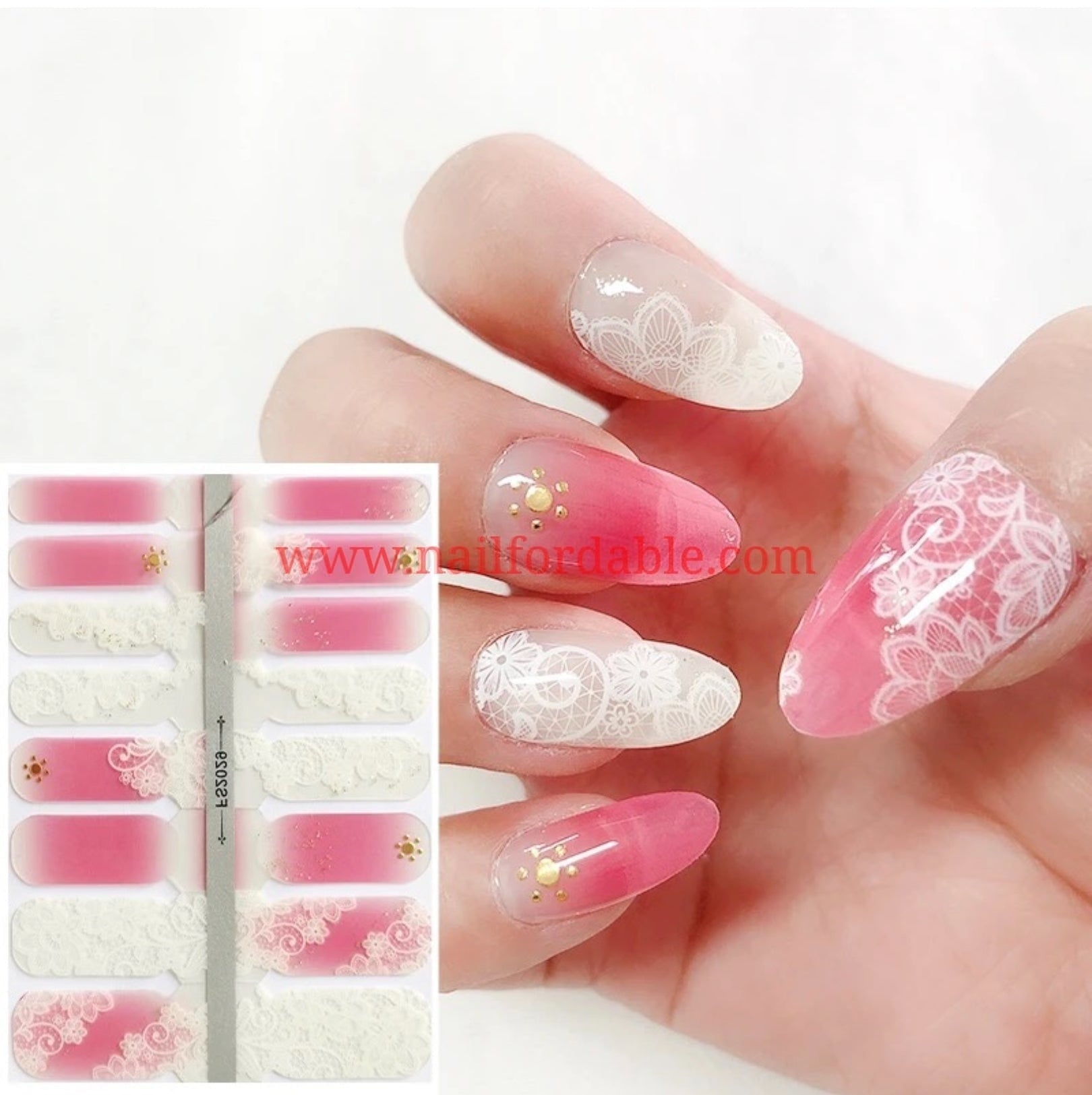 White floral lace Crystal Wraps Nail Wraps | Semi Cured Gel Wraps | Gel Nail Wraps |Nail Polish | Nail Stickers